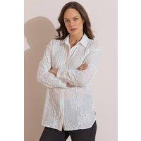 Klass. Women's Embroidered Oversized Shirt in Ivory | Size: 20