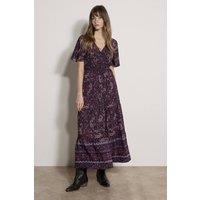 Apricot Women's Paisley Print Tiered Maxi Dress in Navy | Size: 8