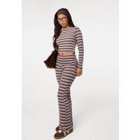 Pink Vanilla Women's Ivory Stripe Turnover Trousers | Size: Medium