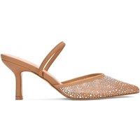 XY London Women's 'Chase' Mesh Stiletto Heel Court Shoe Mules With Crystals in Beige | Size: 6