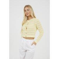 Brave Soul Women's Stitch Detail Crew Neck Cardigan in Yellow | Size: XS
