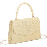Fontanella Fashion Women's Aurenza Pleated Satin Top Handle Glittering Clutch Bag Metal Trim in Gold
