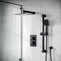 Nes Home Temel 2 Dial Thermostatic Mixer Shower Set, Handset & Riser Slider Rail Kit in Black