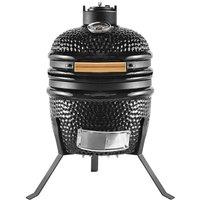 Alivio Ceramic Kamado Charcoal BBQ Grill & Smoker with Thermometer, Egg Style Outdoor Barbecue for Grilling, Smoking & Roasting in Black