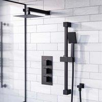 Nes Home Matte Black Concealed Thermostatic Mixer Valve, Slider Rail & Shower Head Set