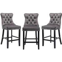 Modern Home Touch Romsey Set of 3 Velvet Kitchen Breakfast Barstools with Wooden Legs & Knocker Ring Back in Grey | Size: 3 Pack