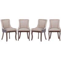 Modern Home Touch Bewley Set of 4 Vintage Linen Upholstered Kitchen Dining Chairs with Oak Wood Legs Beige | Size: 4 Pack