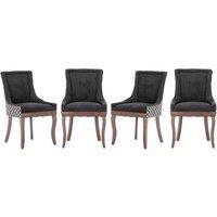Modern Home Touch Bewley Set of 4 Vintage Linen Upholstered Kitchen Dining Chairs with Oak Wood Legs Beige in Black | Size: 4 Pack