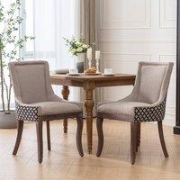 Modern Home Touch Bewley Set of 2 Vintage Linen Upholstered Kitchen Dining Chairs with Oak Wood Legs Beige | Size: 2 Pack