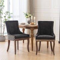 Modern Home Touch Bewley Set of 2 Vintage Linen Upholstered Kitchen Dining Chairs with Oak Wood Legs Beige in Black | Size: 2 Pack