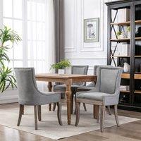 HomeTouch Set of 4 Bewley Plush Linen Upholstered Dining Chairs in Grey | Size: 4 Pack