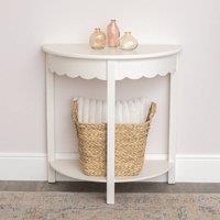Melody Maison Ivory White Wooden Scalloped Half Moon Console Table With Shelf - 78cm X 80cm | Size: 78 cm X 80 cm