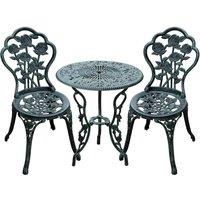 Matteo Elegant Flower Design Cast Aluminium Bistro Table & 2 Chairs - Green