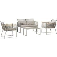 Matteo 4-Piece Grey Rattan Garden Sofa Set with Cushions & Coffee Table
