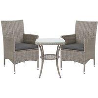 Matteo Grey Rattan Effect 2-Seat Bistro Set with Glass Top Table in Light Grey