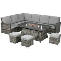 Matteo Seven-Piece Grey Rattan Firepit Table Garden Sofa Set