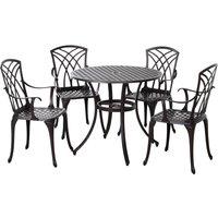 Matteo 5-Piece Cast Aluminium Garden Dining Set for 4 with Parasol Hole in Brown