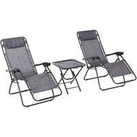 Matteo Folding Zero Gravity Sun Lounger Set, Side Table & Cups - Light Grey