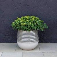 Primrose Ribbed Grey Ombre Round Outdoor Flower Pot Patio Garden Planter | Size: Large