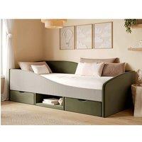 Flair Aubrey Velvet Storage Low Sleeper Bed with Beige Cord in Green | Size: Single