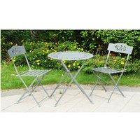 Gr8 Garden Grey Leaf 3 Pcs Metal Garden Outdoor Folding Chairs Table Bistro Furniture Set