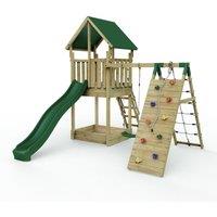 OutdoorToys Wooden Climbing Frame with Play Tower & Slide - M1 Wychwood Climbing Wall in Brown