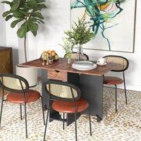 HOMCOM Foldable Dining Table, Drop Leaf Table with Storage for Kitchen in Brown
