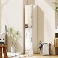 Kleankin Tall Bathroom Cabinet with Mirror, High Gloss White