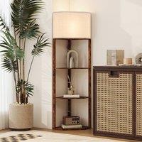 HOMCOM Corner Modern Floor Lamp with Shelves for Living Room, Rustic Brown