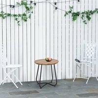 OUTSUNNY Round Outdoor Side Table Adjustable Leg Pads Natural Wood & Black