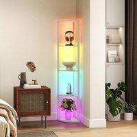HOMCOM RGB LED Floor Lamp with Shelves & Remote Control for Living Room in Grey