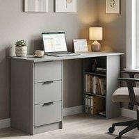 Home Source Modern Computer Desk with 3 Drawers & Open Shelving in Grey