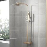 Nes Home Brushed Gold Thermostatic Shower Mixer Set Square Twin Head Exposed Valve