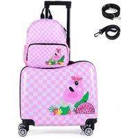 Gymax 2-Piece Luggage Set With Wheels Travel Rolling Luggage Backpack Set in Pink