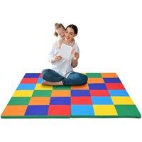 Gymax 144 cm Patchwork Foldable Baby Play Mat 2-Piece Large Crawl Floor Mat