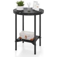 Gymax Side Table Faux Marble Top Round End Table 2-Tier Accent Table in Black