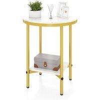 Gymax Side Table Faux Marble Top Round End Table 2-Tier Accent Table in White