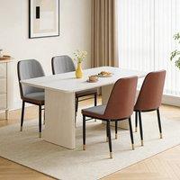 EONLION 4PCS Grey & Brown Dining Chairs Set Leather Padded Seat Metal Leg
