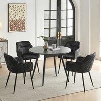 SONARA Black Marble Round Dining Table with 4 Faux Suede Dining Chairs Set
