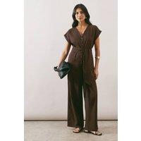 Wallis Women's Cotton Button Detail Jumpsuit in Chocolate | Size: 20