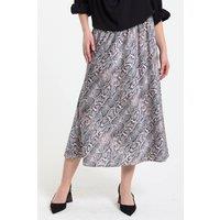 Liquorish Women's Silky Snake Print Bias Cut Midi Skirt in Grey | Size: Small