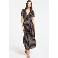 Liquorish Women's Striped Wrap Midi Dress with Tie | Size: 16