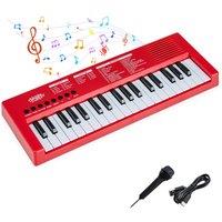 Costway 37 Keys Kids Piano Keyboard w/ Microphone Portable Electric Piano in Red