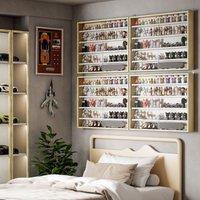 HOMCOM 5-Tier Wall Display Shelf Unit Cabinet w/ Shelves Glass Doors in Light Brown | Size: Small
