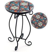 Costway Mosaic Outdoor Side Table Round End Table Weather Resistant Ceramic Tabletop