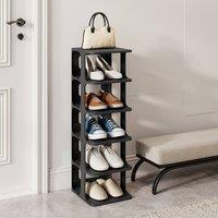 Costway 6-Tier Stackable Shoe Rack Plastic Modern Entryway Shoe Storage Shelf in Black
