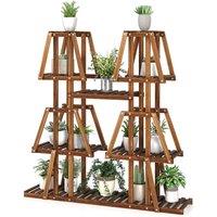 Costway Wood Plant Stand 5-Tier 10 Pots Plant Display Rack Indoor Flowerpot Holder in Brown