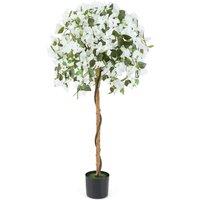 Costway 130cm Artificial Azalea Tree Faux Silk Floral Tree in Pot in White