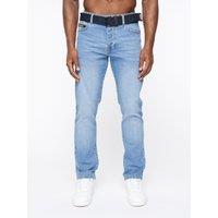 Crosshatch Princed Men's Classic 5-Pocket Cotton Stretch Jeans with Branded Belt in Light Blue | Size: 38R