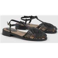 Oasis Women's Kathrina T-Bar Low Heel Sandals in Black | Size: 5